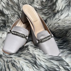 Napoleoni Made In Italy Leather Square Toe Block Heels Slip on, with Jewel Shoes